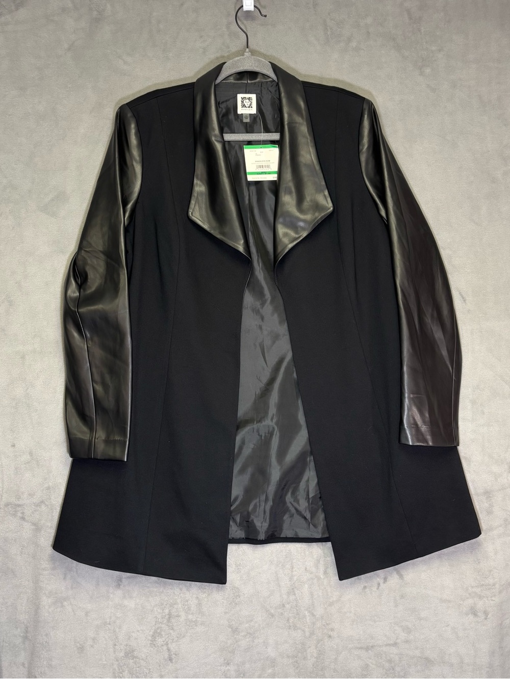 NEW Anne Klein Women’s Black Jacket Coat Blazer Size Large Faux Leather Sleeves